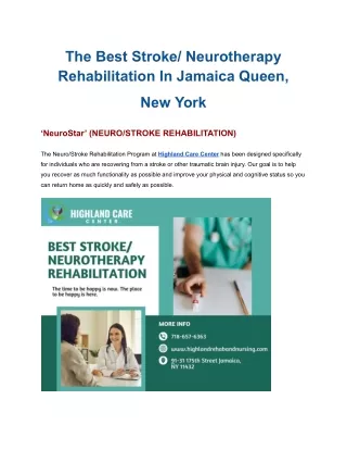 The Best Stroke/ Neurotherapy Rehabilitation In Jamaica Queens, New York