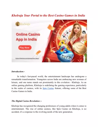 Khelraja Your Portal to the Best Casino Games in India