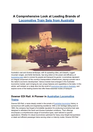 Oct. 17, 2023 - A Comprehensive Look at Leading Brands of Locomotive Train Sets from Australia