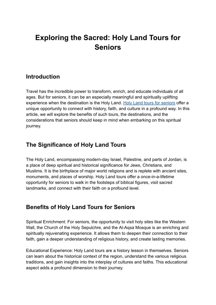 exploring the sacred holy land tours for seniors