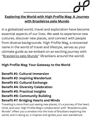 Exploring the World with High Profile Mag A Journey with Brasileiros pelo Mundo