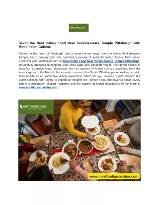 Best Indian Food Near Venkateswara Temple Pittsburgh