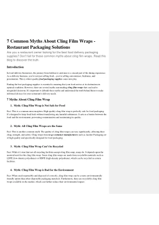 7 Common Myths About Cling Film Wraps - Restaurant Packaging Solutions