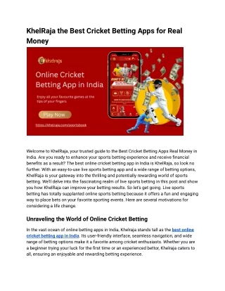 KhelRaja the Best Cricket Betting Apps for Real Money