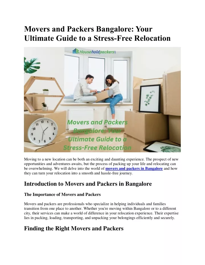 movers and packers bangalore your ultimate guide