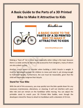 A Basic Guide to the Parts of a 3D Printed Bike to Make It Attractive to Kids