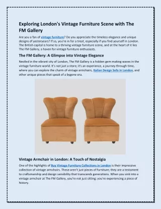 Exploring London's Vintage Furniture Scene with The FM Gallery