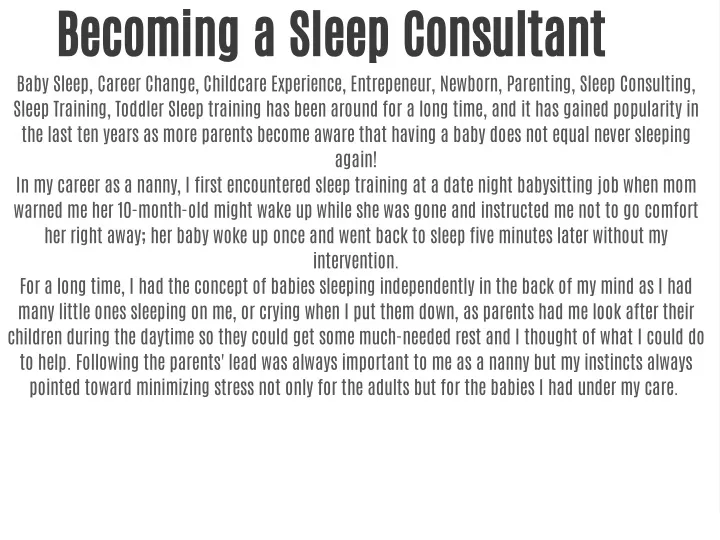 becoming a sleep consultant baby sleep career