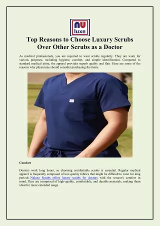 Top Reasons to choose luxury scrubs over other scrubs as a doctor