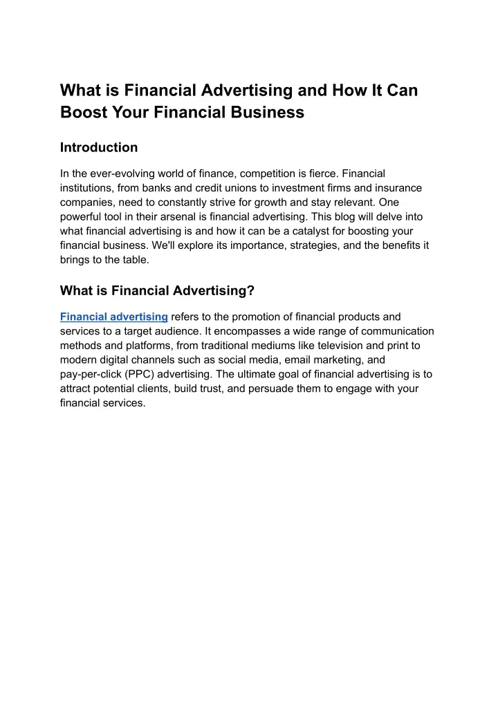 what is financial advertising
