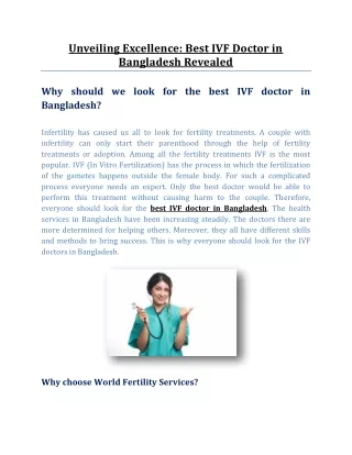 Unveiling Excellence: Best IVF Doctor in Bangladesh Revealed
