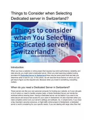 Things to Consider when Selecting Dedicated server in Switzerland?