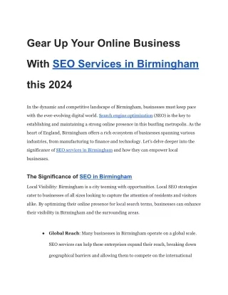Gear Up Your Online Business With SEO Services in Birmingham this 2024