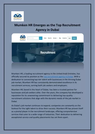 Top Recruitment Agency in Dubai - Mumken HR