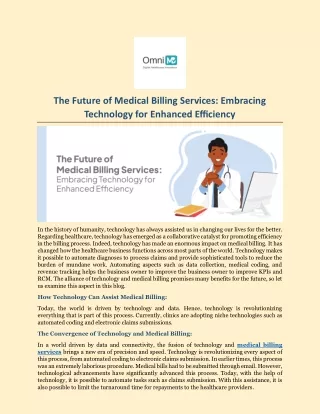 Medical Billing Services Embracing Technology for Enhanced Efficiency