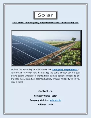 Solar Power for Emergency Preparedness A Sustainable Safety Net