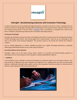 Infarsight  Revolutionizing Industries with Innovative Technology