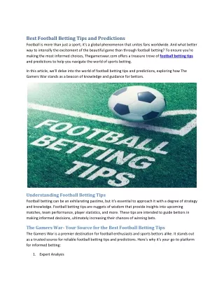 Best Football Betting Tips and Predictions