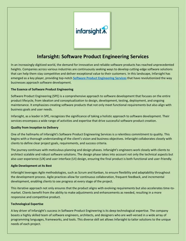 infarsight software product engineering services