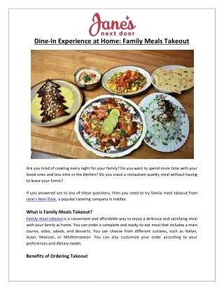 Dine-In Experience at Home Family Meals Takeout