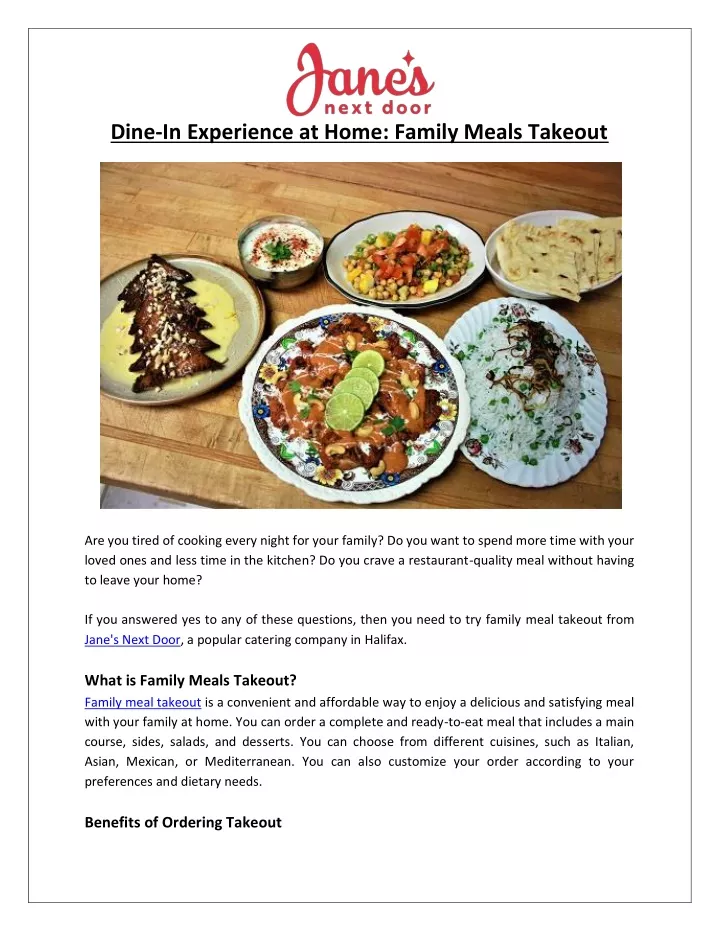 dine in experience at home family meals takeout