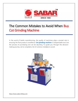 Common Mistakes to Avoid When Buy Cot Grinding Machine