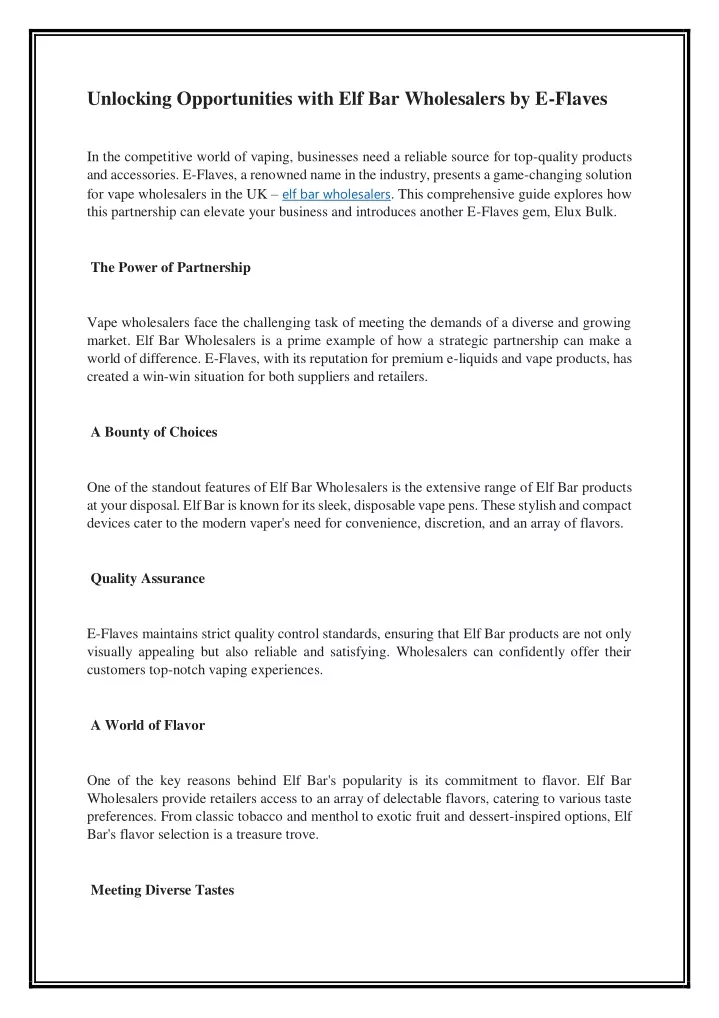 unlocking opportunities with elf bar wholesalers