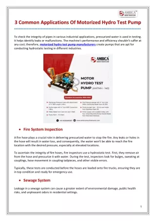 3 common applications of motorized hydro test pump