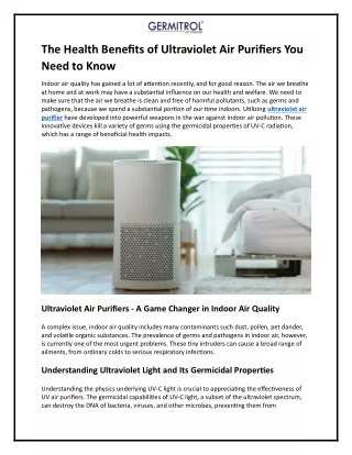 The Health Benefits of Ultraviolet Air Purifiers You Need to Know