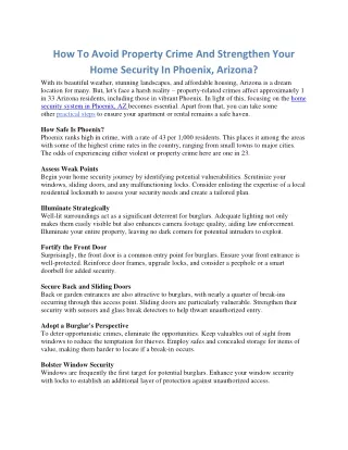 How To Avoid Property Crime And Strengthen Your Home Security In Phoenix, Arizona?