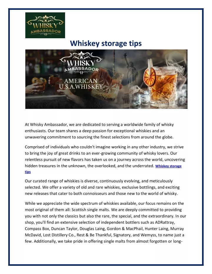 whiskey storage tips