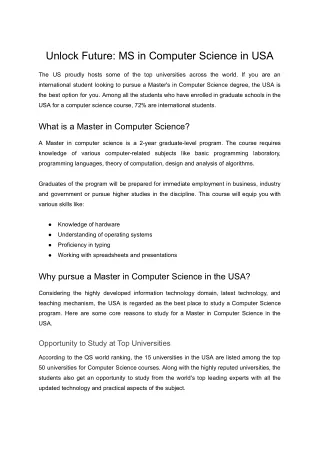 Unlock Your Future: MS in Computer Science in USA