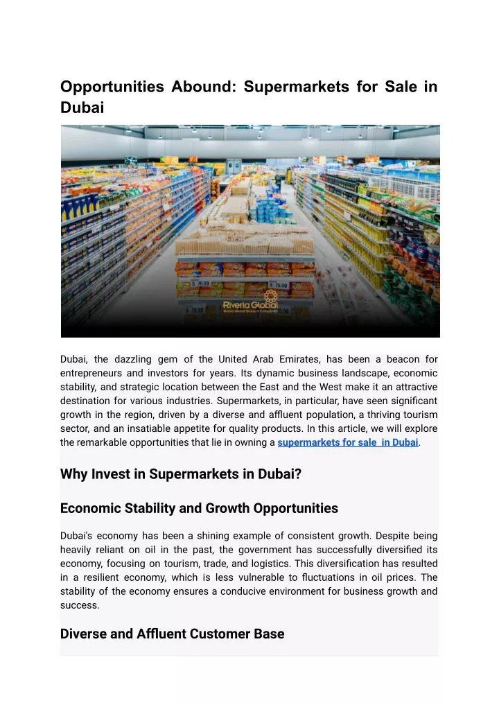 opportunities abound supermarkets for sale