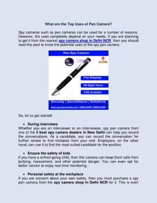 what are the top uses of pen camera
