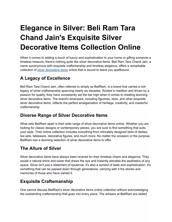 elegance in silver beli ram tara chand jain