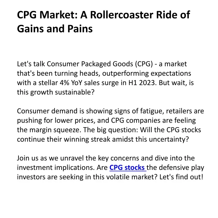 cpg market a rollercoaster ride of gains and pains