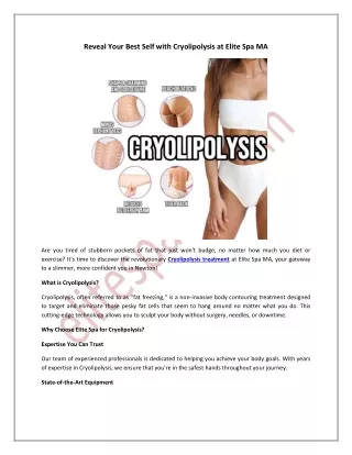 Reveal Your Best Self with Cryolipolysis at Elite Spa MA