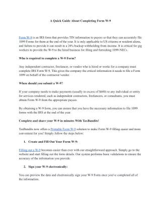 A Quick Guide About Completing Form W-9