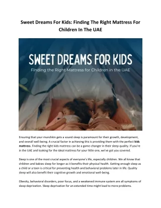 Sweet Dreams for Kids: Finding the Right Mattress for Children in the UAE