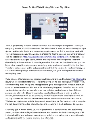 select an ideal web hosting windows right now