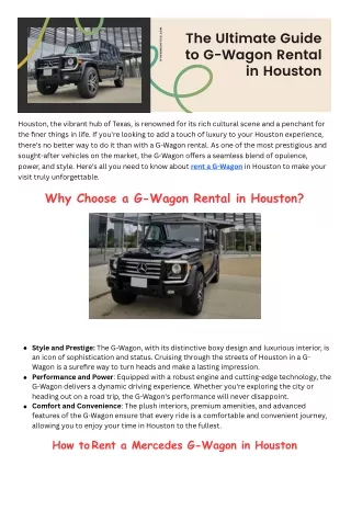 The Ultimate Guide to G-Wagon Rental in Houston