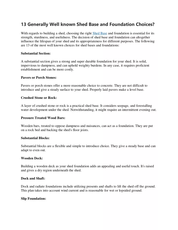 13 generally well known shed base and foundation