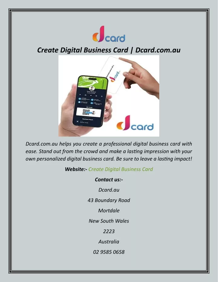 create digital business card dcard com au