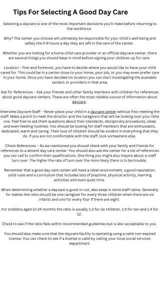 tips for selecting a good day care