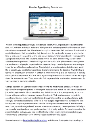 reseller type hosting directadmin