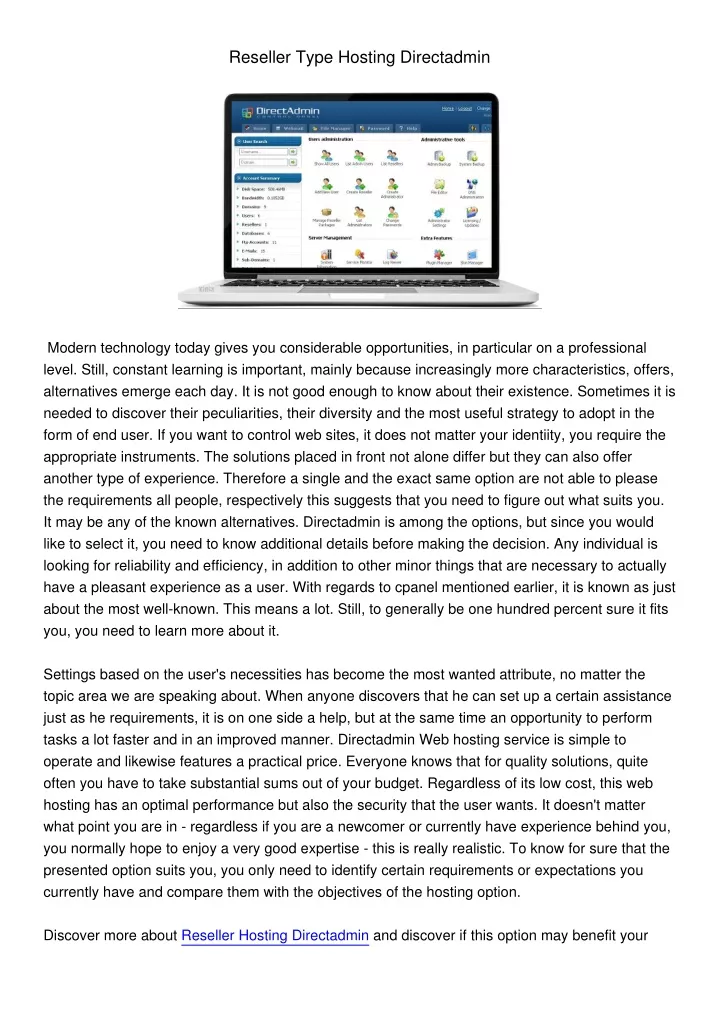 reseller type hosting directadmin