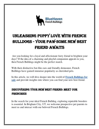 Unleashing Puppy Love with French Bulldogs - Your Paw-some New Best Friend Awaits