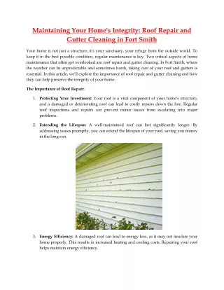 Maintaining Your Home's Integrity Roof Repair and Gutter Cleaning in Fort Smith