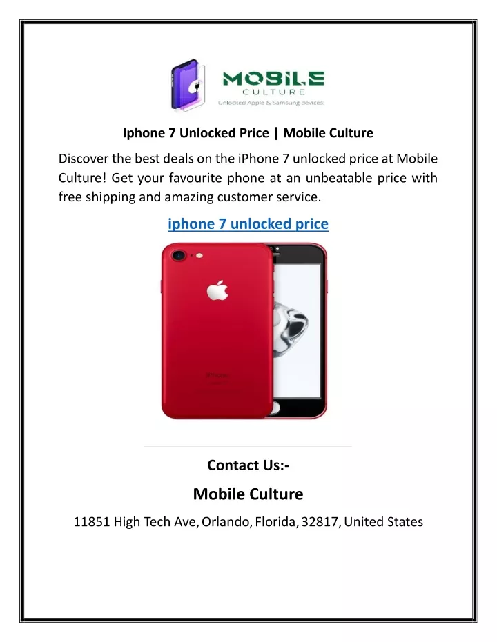iphone 7 unlocked price mobile culture