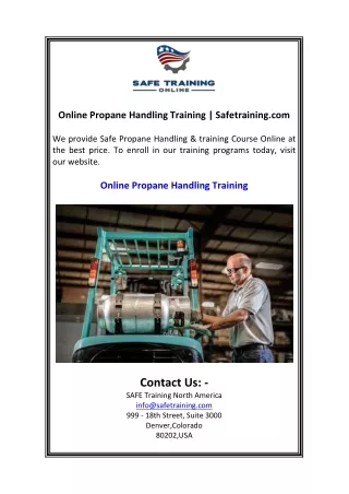 Online Propane Handling Training  Safetraining.com